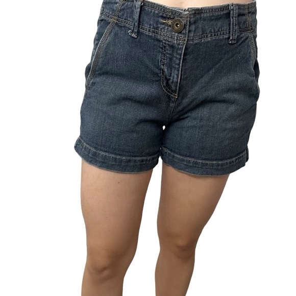 Y2K Denim Shorts Cargo Pockets Dark Blue Grunge Casual Cotton Size 6 Small - Picture 2 of 5